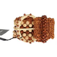 Viskose Belte Dolce & Gabbana Brown Raffia Wood Beaded Wide Waist Belt