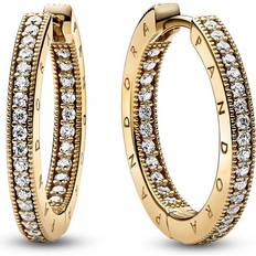 Pandora Signature Logo & Pavé Hoop Earrings - Gold/Transparent