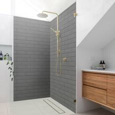 Barres de Rideau de Douche vente Panneau Mural Douche Carreaux Céramique Gris Clair