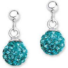 Grace 925 Sterling Silver Girls Children's Earrings with Crystal Glass - Turquoise