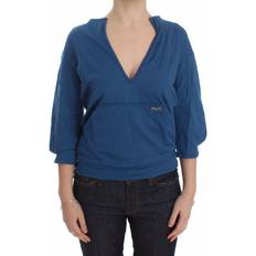 Exte Blue Cotton Top Pullover Deep V-neck Women Sweater IT40
