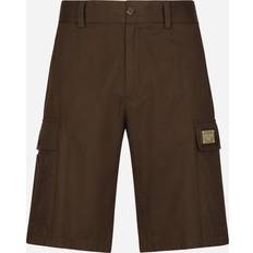 Dolce & Gabbana Brown Shorts Dolce & Gabbana Cotton Cargo Bermuda Shorts with Logo Plaque dark_brown