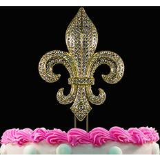 Metal Cake Decorations Fleur De Lis Topper Crystal Bling Party Cake Decoration