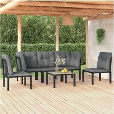 Nero Set da Lounge da Esterno vidaXL Salotto Giardino 6 pz in Polyrattan Nero e Grigio Set da Lounge da Esterno