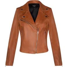 Brown - Leather Jackets Infinity Leather Ladies Leather Classic Biker Style Tan Jacket