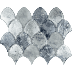 Mosaic Tiles The Tile Life Seashell 14.63'' 12.13'' Cyan Glass Fish Scale Mosaic Wall