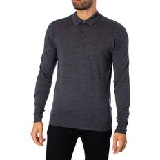 Men - Wool Polo Shirts John Smedley Cotswold Classic Charcoal Charcoal