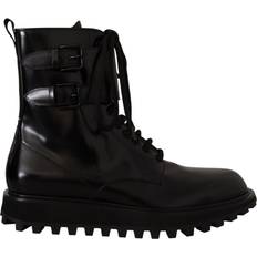 Dolce & Gabbana Uomo Stivaletti in Pizzo Dolce & Gabbana Black Leather Combat Lace Up Mens Boots Shoes