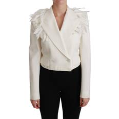 Dolce & Gabbana Women Jackets Dolce & Gabbana White Breasted Coat Wool Women's Jacket