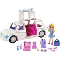 Polly Pocket Arrive in Style Limo Vehicle with 3-inch Polly Doll, 3 Hangers, Makeup Case, Shopping Bag, Romper, Robe, Slippers, Shoes, Dress & More, Ages 4 and Older []