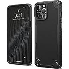 Black Bumpers Elago Armeringsfodral kompatibelt med iPhone 13 Pro Max fodral 6,7 tum tungt skyddande fodral, premium TPU, kolfiberstruktur, tuff robust design, helkroppsskydd, stöttåligt fodral svart