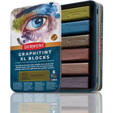 Gris Lápices de Color Derwent XL Graphitblock, 6er-Set Malstifte, 60 mm, extrabreite Farbstifte, wasservermalbar, ideal zum Skizzieren, Zeichnen und für ausdrucksstarke Zeichnungen, Profi-Qualität, in Stiftebox, 2306175