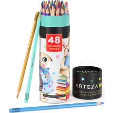 EZ Arteza Kids Erasable Colored Pencils, Set of 48, Triangular Pencil Crayons, Pre-Sharpened, Art Supplies for School, Home, Doodling, and Drawing