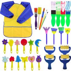 Brushes EVNEED Paint Sponges for Kids,29 pcs of Fun Paint Brushes for Toddlers.Coming with Sponge Brush, Flower Pattern Brush, Brush Set, Long Sleeve Waterproof Apron with 3 Roomy Pockets