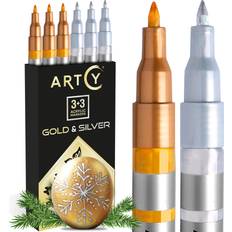 Pencils Acrylic Paint Pens 3 Gold and 3 Silver Acrylic Paint Markers Extra Fine Tip 0.7mm Great for Rock Painting Canvas Glass Porcelain Fabric Paper Pottery and Plastic