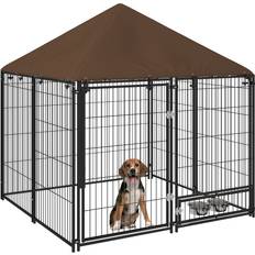 Pawhut Outside Dog Kennel, 4.6' 4.6' 5' Puppy Play Pen with Canopy, Garden Playpen Fence Crate Enclosure Cage