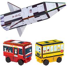 PicassoTiles Rocket Train and School Bus Theme Set