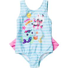 Cities Dolls & Doll Houses Dreamworks Gabby's Dollhouse Mercat Pandy Paws Little Girls One Piece Bathing Suit Blue/White 5