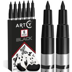 Pencils Acrylic Paint Pens 6 Black Acrylic Paint Markers Extra Fine Tip 0.7mm Great for Rock Painting, Canvas, Glass, Porcelain, Fabric, Paper, Pottery and Plastic