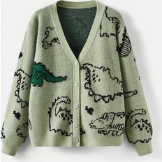 XXL Cardigans Shein Plus Dinosaur Pattern Drop Shoulder Button Front Cardigan