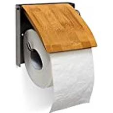 Relaxdays Toilet Roll Holder Roll Of Bamboo and Steel Bathroom Toilet Paper Holder,...