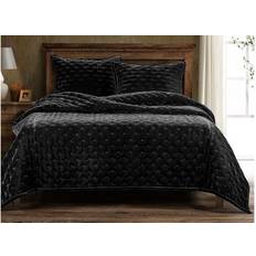 Bedspreads HiEnd Accents Stella Faux Silk Velvet Bedspread Black