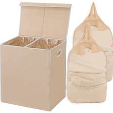 Simple Houseware Double Laundry Hamper with Lid and Removable Laundry Bags Beige