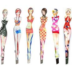 Pinkiou Eyebrow Tweezers Pinkiou Professional Slant tip Brow Clip Hair Removal Makeup Tool with Printed Beauty Cover Cosmetic 6 style pack of 6 pcs
