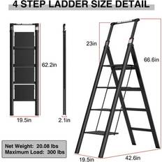 Kahomvis 4-Step Retractable Handgrip Folding Aluminum Step Stool Ladder with Anti-Slip Wide Pedal,300 lb. Household Ladder Black