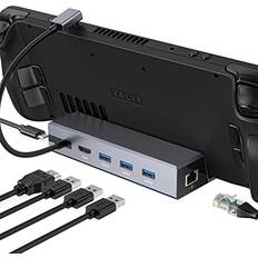 7-in-1 Aluminum Docking Station For Steam Deck OLED 2023/Steam Deck 2021, 4K@60Hz HDMI 2.0, Gigabit Ethernet Port, 3 x USB A 3.0 5Gbps Data Ports, 100W Power Delivery