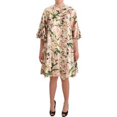 Clothing Dolce & Gabbana Pink Lily Print Ruffled Long Coat Silk Dress IT42