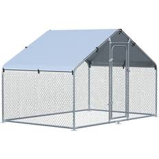 Pets Pawhut Galvanized Large Metal Chicken Coop Cage 1 Walk-in Enclosure Poultry Run Playpen Rabbit Hutch UV Cover