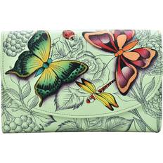 Anna by Anuschka Anna Geniune Leather Hand Painted Large Three Fold Checkbook Clutch Wallet - Dreamy Wings Sage