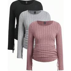 Shein 3pcs Maternity Drawstring Ruched Side Ribbed Knit Tee