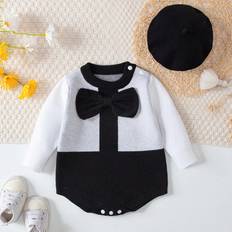 Mädchen - Schwarz Bodys Shein Baby Girl Two Tone Bow Front Knit Bodysuit & Hat