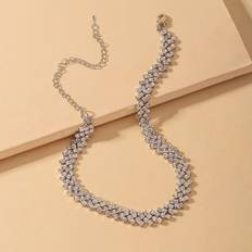 Zinc Necklaces Shein Rhinestone Decor Choker