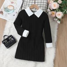 Black Dresses Children's Clothing Shein Toddler Girls Contrast Collar Keyhole Back Dress