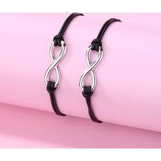 Barn Armband Shein 2pcs Girls' Number Shape Zinc Alloy Handmade Braided Bracelet With Black Wax Rope, Suitable For Daily Wear