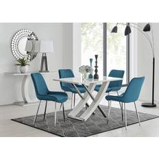 Silver/Chrome Dining Sets Monza High Gloss Blue/Silver Dining Set 70x120cm 5pcs