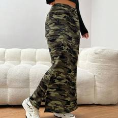 Multicolored Skirts Shein Camo Print Flap Pocket Skirt - Split Hem