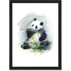 Bamboo Wall Decorations ARTERY8 Panda Eating Bamboo Watercolour Print Framed Art