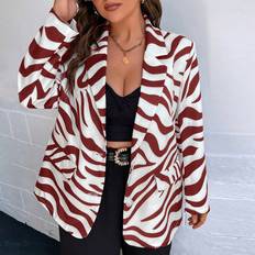 Stripes Blazers Shein Plus Zebra Striped Print Single Button Blazer