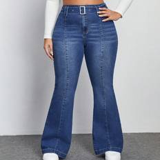 3XL Jeans Shein Plus Buckle Belted Flare Leg Jeans