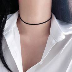 Leather - Women Necklaces Shein 1pc Simple & Fashionable All-match Black Pu leather Choker Necklace For Women With Lock Design, Suitable For Daily Wear, Metal Do Not Fade, Width 0.5c