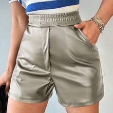 Shein Shorts Shein Elastic Waist Slant Pocket PU Leather Shorts