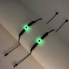 Glass - Men Bracelets Shein Fashionable And Popular Men's 2pcs Couple Glow In The Dark Heart Detail Bracelet - Fashionable
