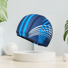 Blåa Badmössor Shein 1pc Professional Waterproof Pu Swim Cap, Stylish Printed Design, Thick, Soft, Comfortable And Non-slip, Swimming Sports Equipment