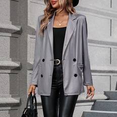 Silver Blazers Shein Dual Pocket Double Breasted Blazer