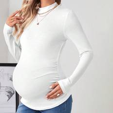 Maternity High Neck Solid Color Long Sleeve T-shirt