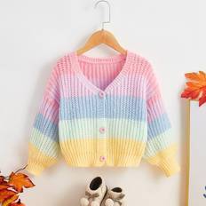 Multifärgade Koftor Barnkläder Shein Toddler Girls Colour Block Drop Shoulder Cardigan